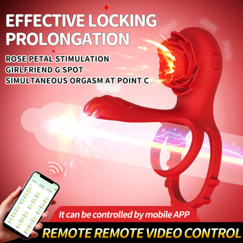 Alternative view of 2024 new Rose Lock Ring Double Vibrator for Man with APP Control Adukt Rose sex Toys stimulator for couple