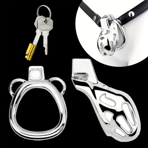 Alternative view of FRRK-183 Male Stainless Chastity Lock Cage Penis Cock Cage Belt Device