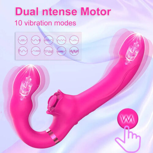 3-in-1 Rose Clit Stimulator Dual Motor Shock Strapless Strap-Ons - Image 4