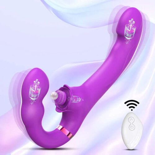 3-in-1 Rose Clit Stimulator Dual Motor Shock Strapless Strap-Ons - Image 2