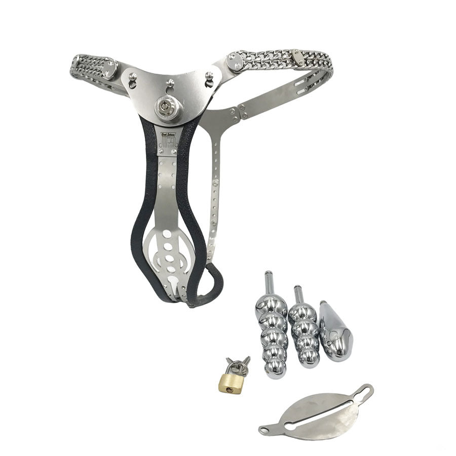 316 Stainless steel hollow female Chastity belt with vagina anal plug for women - product photo 4