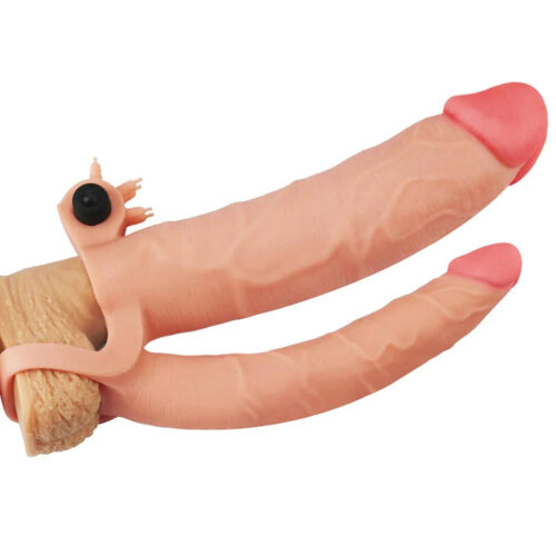 Add 3" Vibrating Double Penis Sleeve Anal Dildo - Image 3