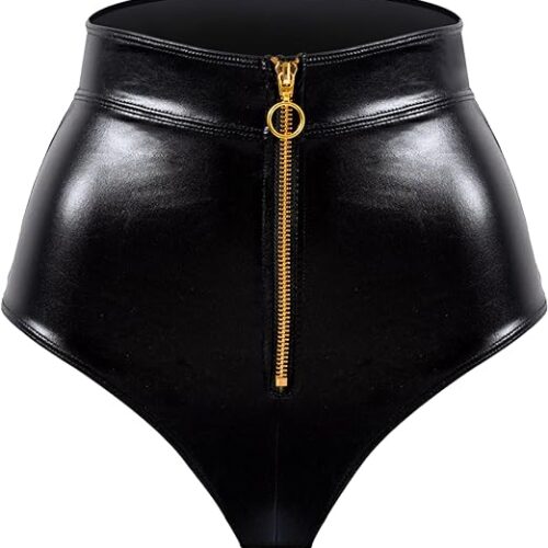 LOVE YOU SEXY Women PU Faux Leather Balconette Bra and Highwaist Panty with Front Open Zipper - Image 7