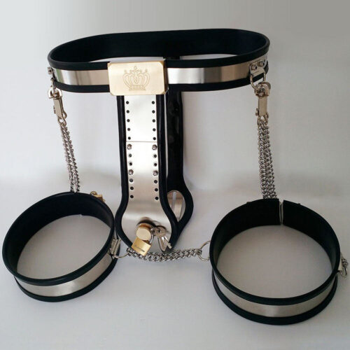 Black Emperor Stainless Steel Female Chastity Pants With Thigh Ring - Image 4