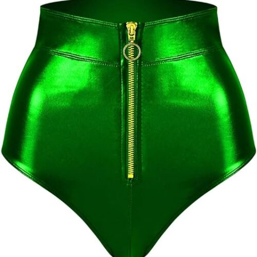 LOVE YOU SEXY Women PU Faux Leather Balconette Bra and Highwaist Panty with Front Open Zipper - Image 8