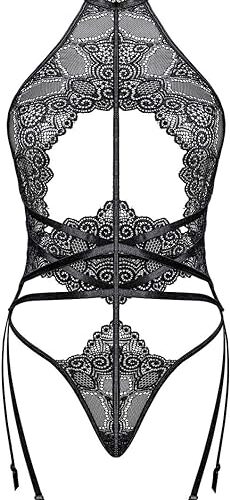 LOVE YOU SEXY Women Lace Bodysuit with Garter Belts, Halter Neck Backless Teddy One Piece Bodysuit Lingerie - Image 13