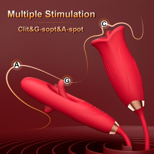 Hollow out Rose Muncher Lip Tongue Suction Vibrator With Patting Dildo Vibrator - Image 2
