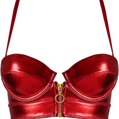 LOVE YOU SEXY Women PU Faux Leather Balconette Bra and Highwaist Panty with Front Open Zipper - Image 6