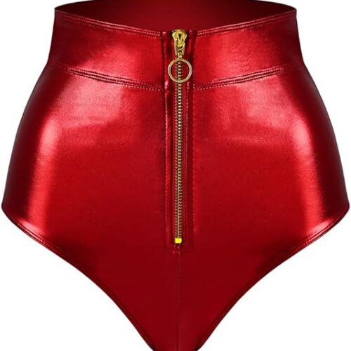 LOVE YOU SEXY Women PU Faux Leather Balconette Bra and Highwaist Panty with Front Open Zipper - Image 9