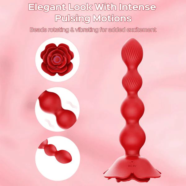 Remote Control Rose Rotating Beads Butt Plug Vibrator - Image 4