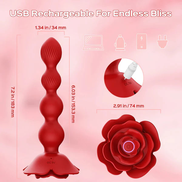 Remote Control Rose Rotating Beads Butt Plug Vibrator - Image 5