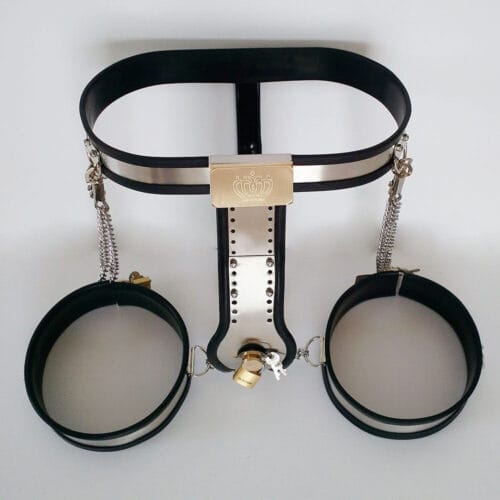 Black Emperor Stainless Steel Female Chastity Pants With Thigh Ring - main product photo
