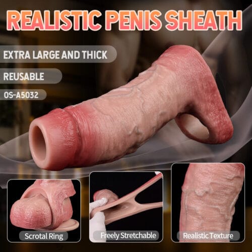 FAAK 5032 Cock Sleeve Realistic Penis Extender Open end Sex Toys for Men - main product photo