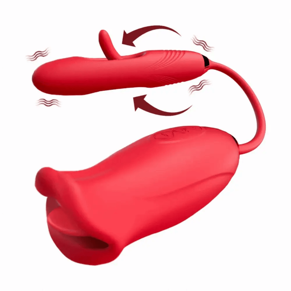 Hollow out Rose Muncher Lip Tongue Suction Vibrator With Patting Dildo Vibrator - main product photo
