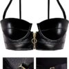 LOVE YOU SEXY Women PU Faux Leather Balconette Bra and Highwaist Panty with Front Open Zipper - main product photo